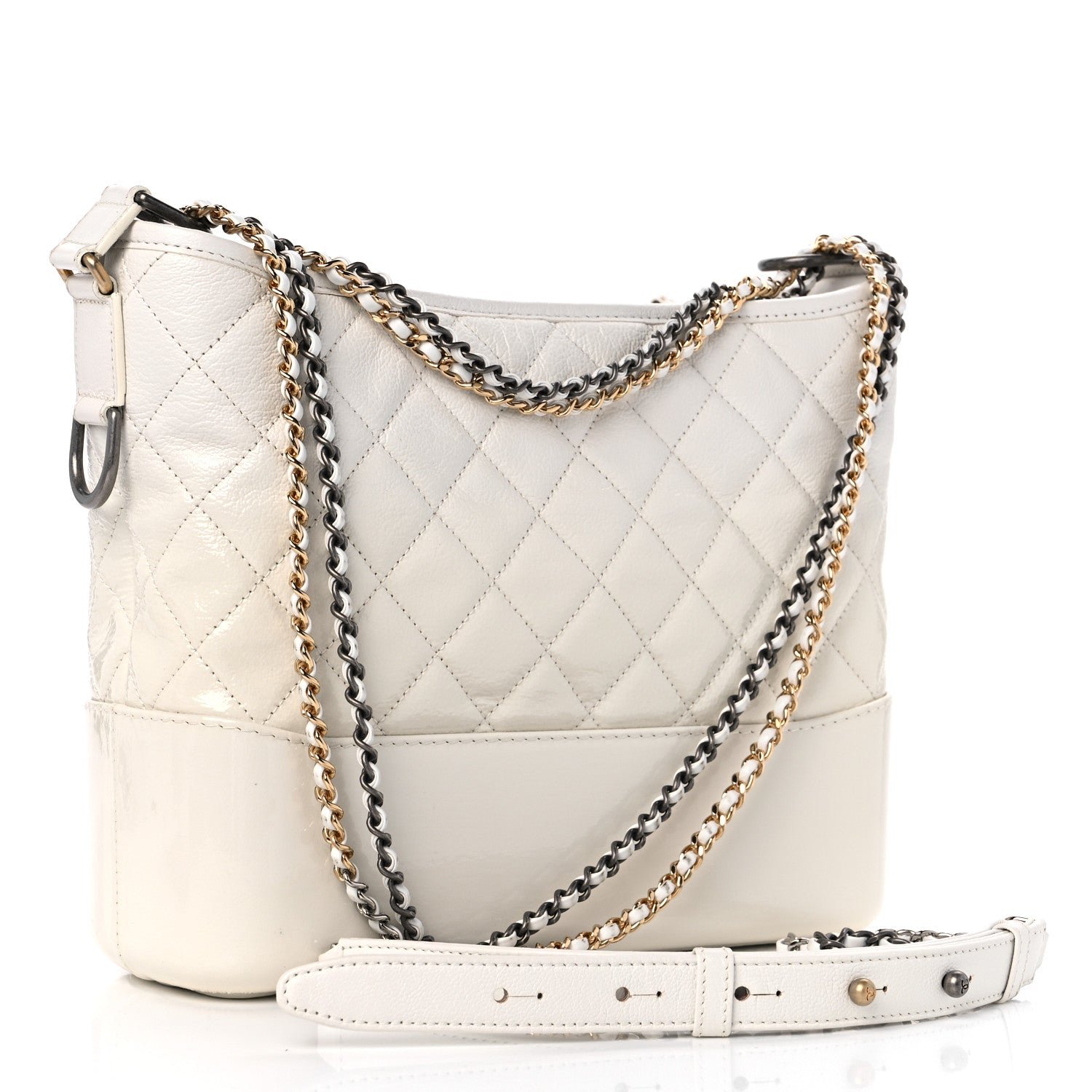 Chanel Patent Goatskin Quilted Medium Gabrielle Hobo White 3 of 10