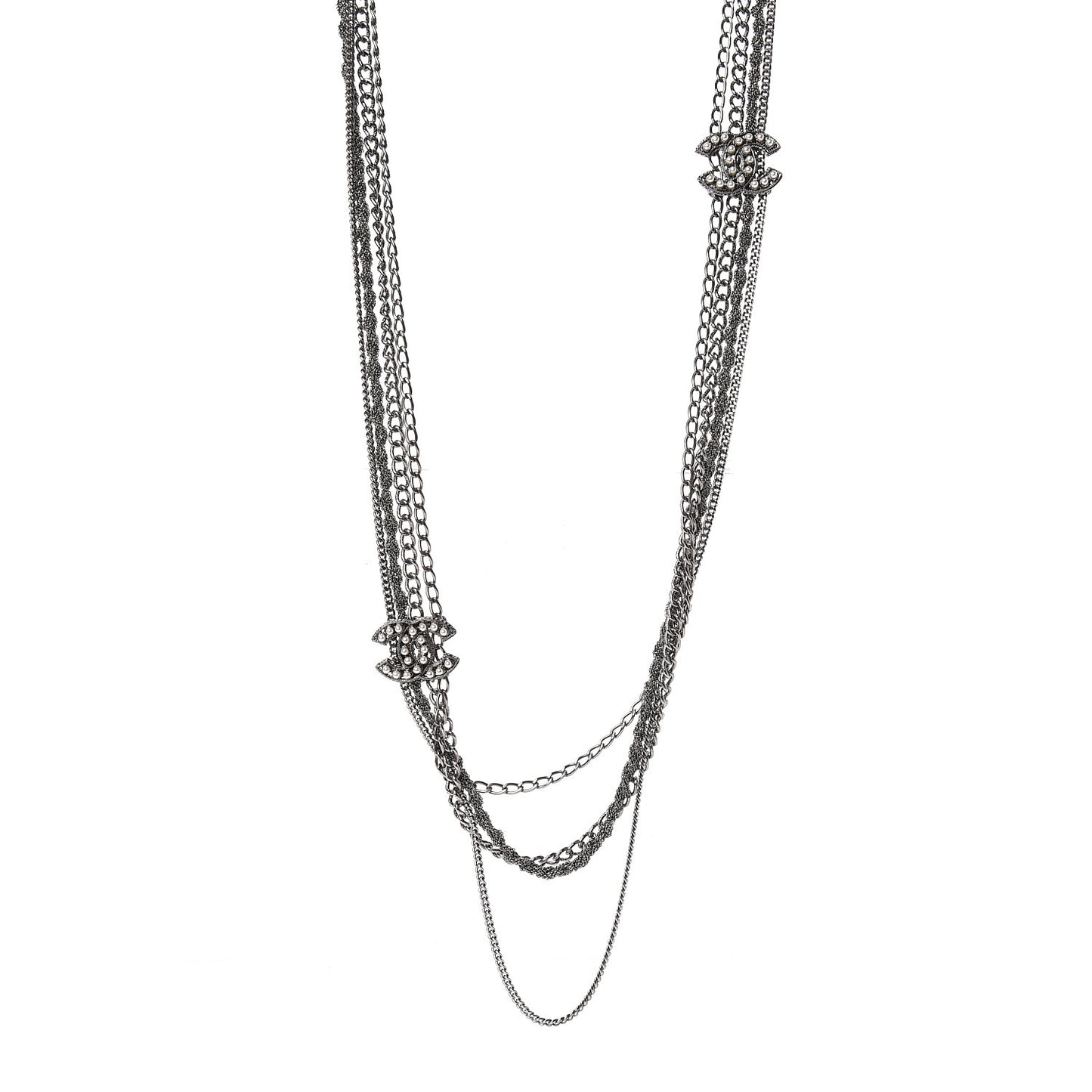 Ruthenium Pearl CC Long Multistrand Necklace