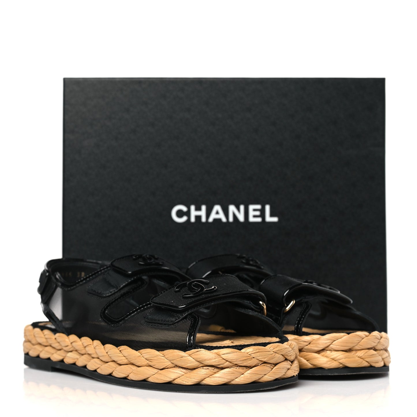 Mesh Patent Calfskin Velcro Dad Sandals 38 Black