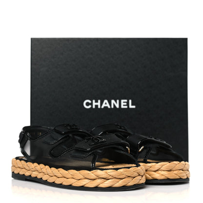 Chanel Mesh Patent Calfskin Velcro Dad Sandals 38 Black 9 of 9