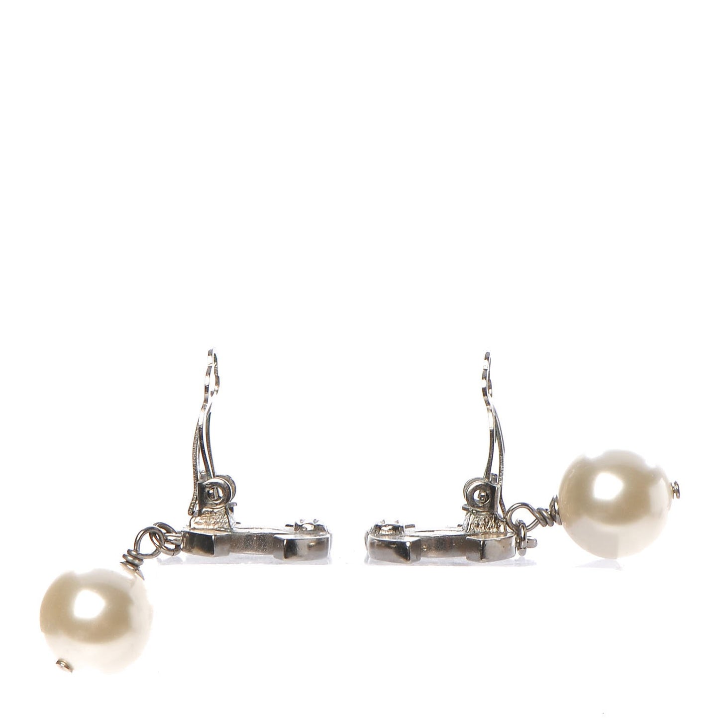 Pearl CC Drop Clip On Earrings Silver