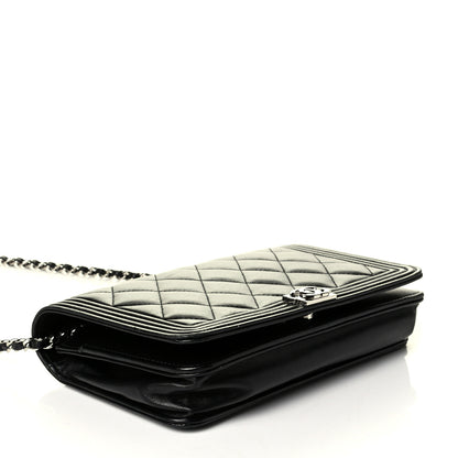 Chanel Calfskin Quilted Boy Wallet On Chain WOC Black 3 of 9