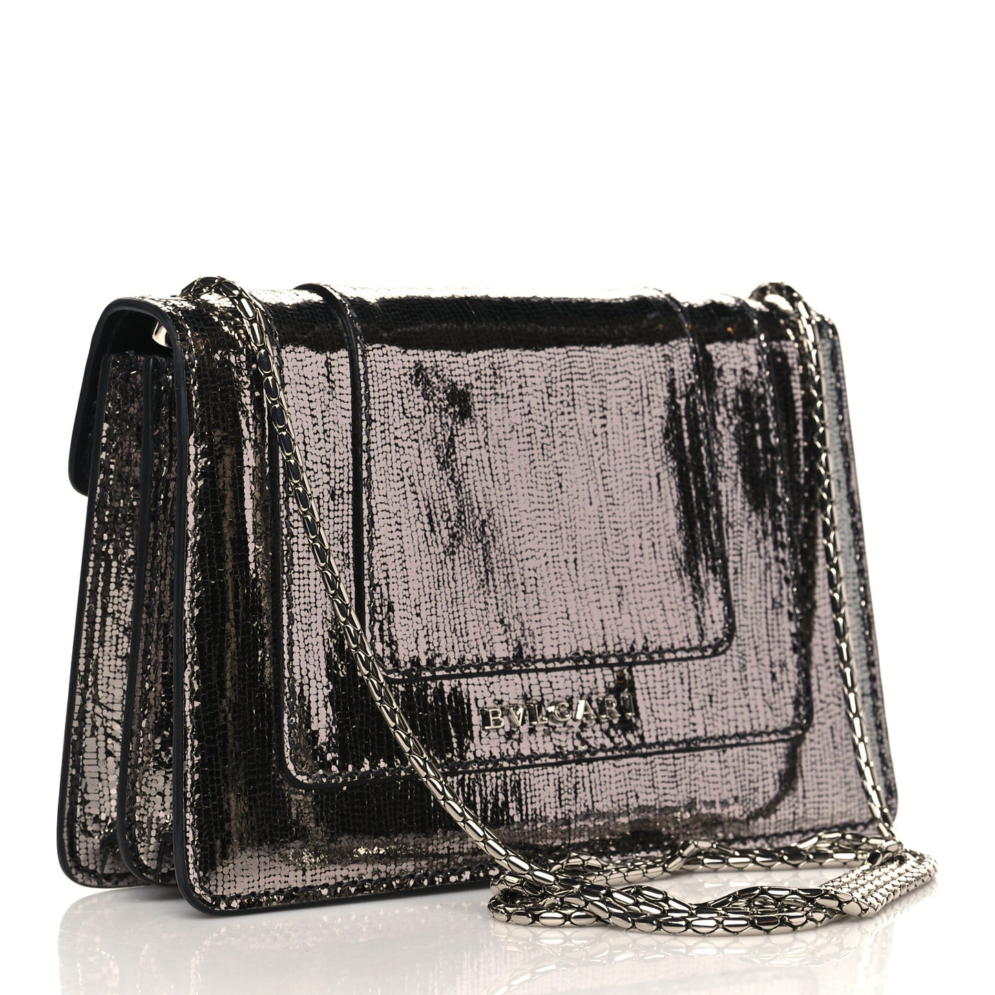 Serpenti Forever Metallic Nightbird Calfskin Mini Crossbody Anthracite