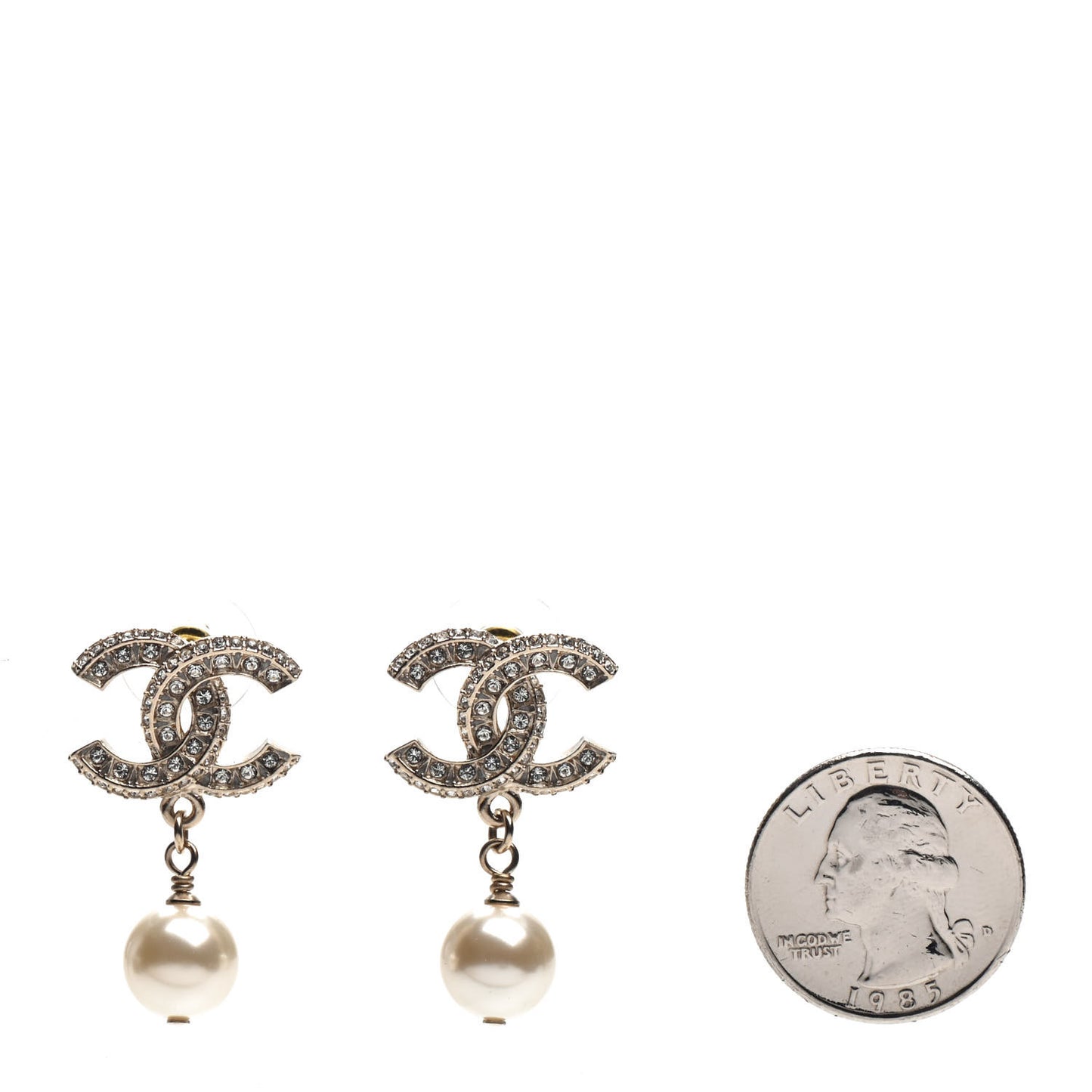 Crystal Pearl CC Drop Earrings Gold