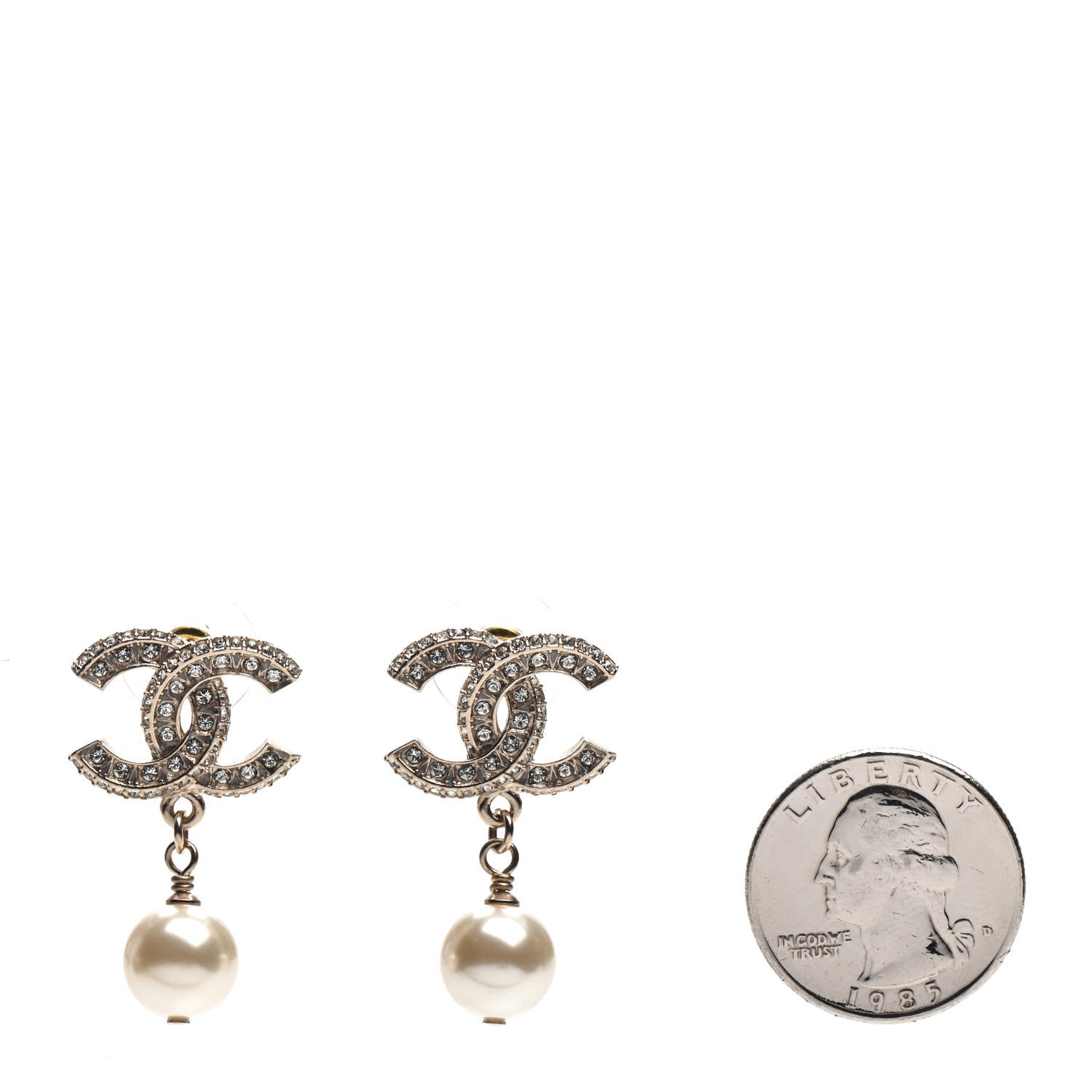 Chanel Crystal Pearl CC Drop Earrings Gold 2 of 5