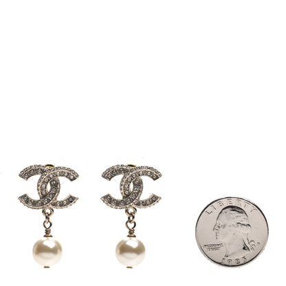 Chanel Crystal Pearl CC Drop Earrings Gold 2 of 5