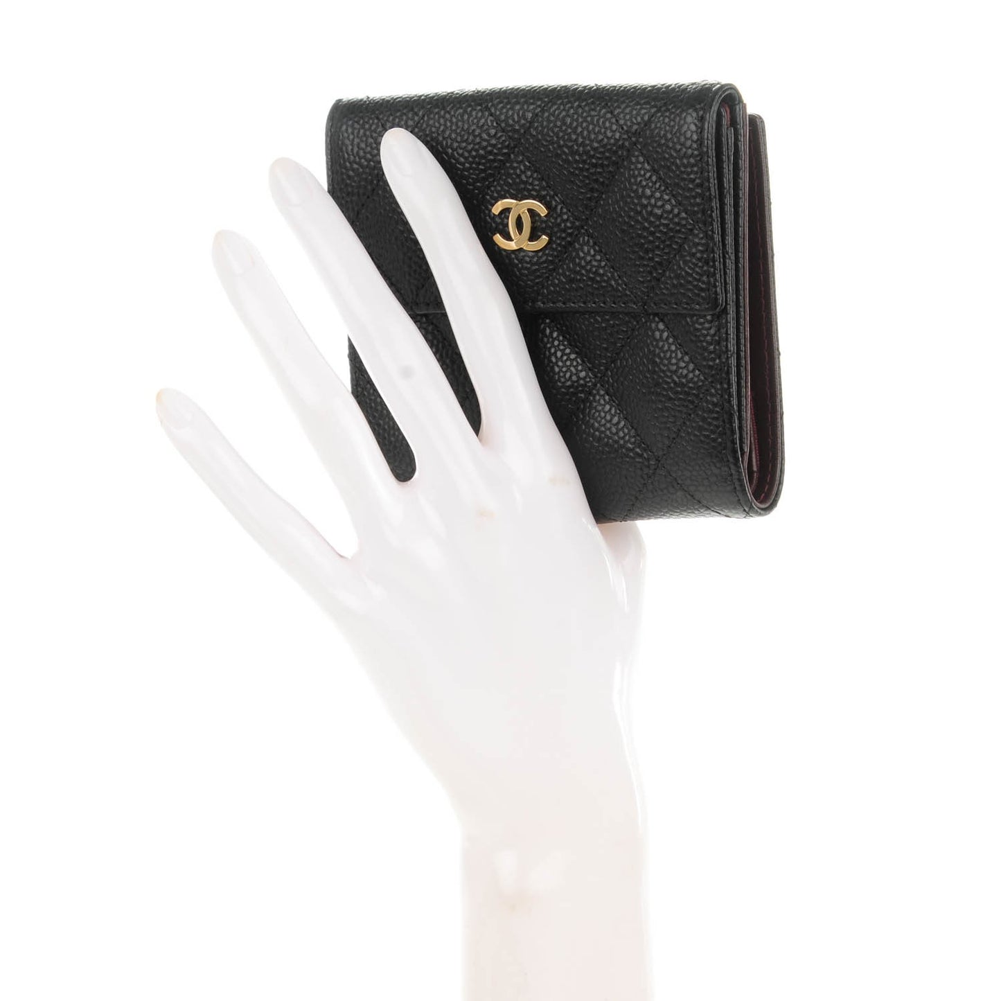 Caviar Quilted Compact French Flap Wallet Black