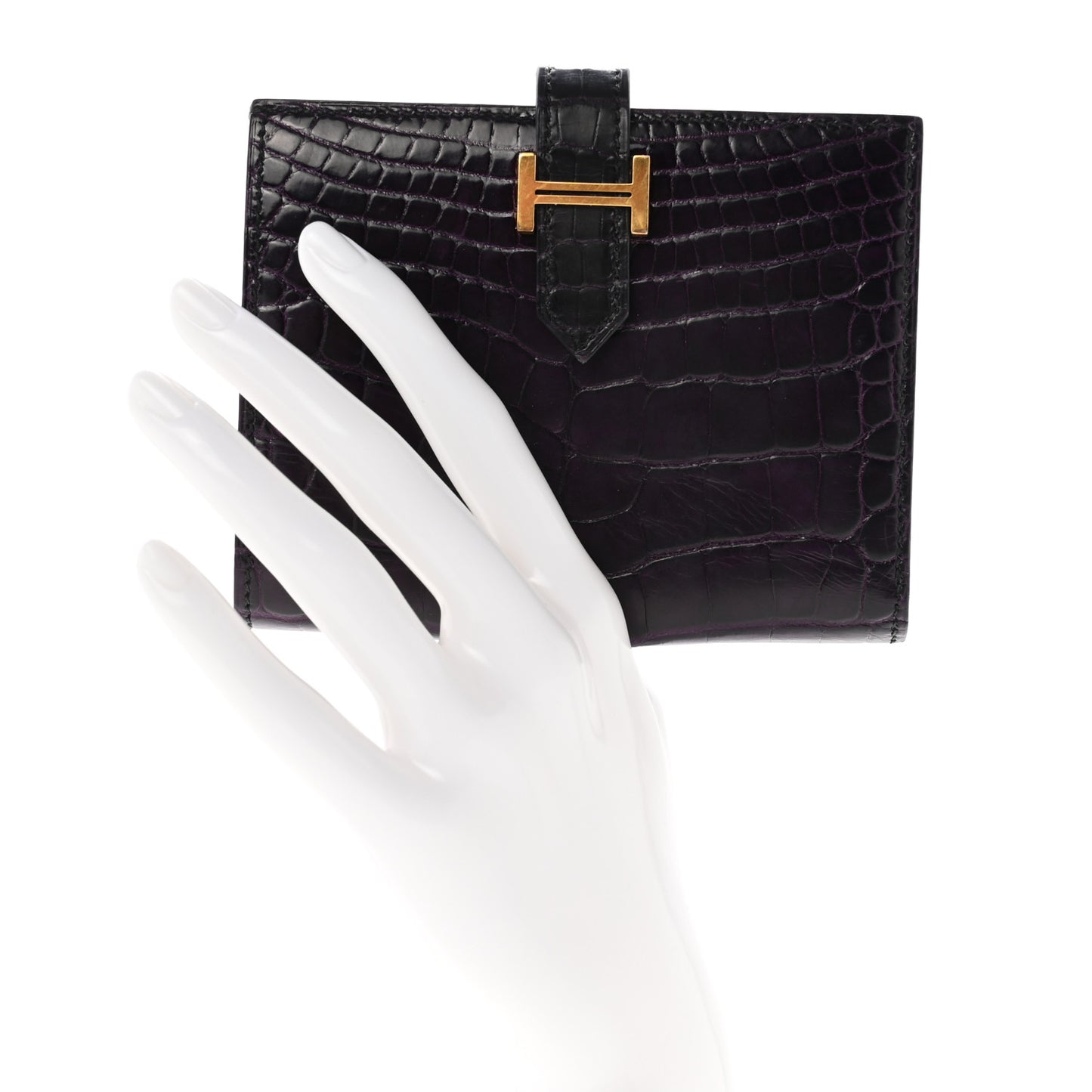 Shiny Alligator Bearn Compact Wallet Prunoir