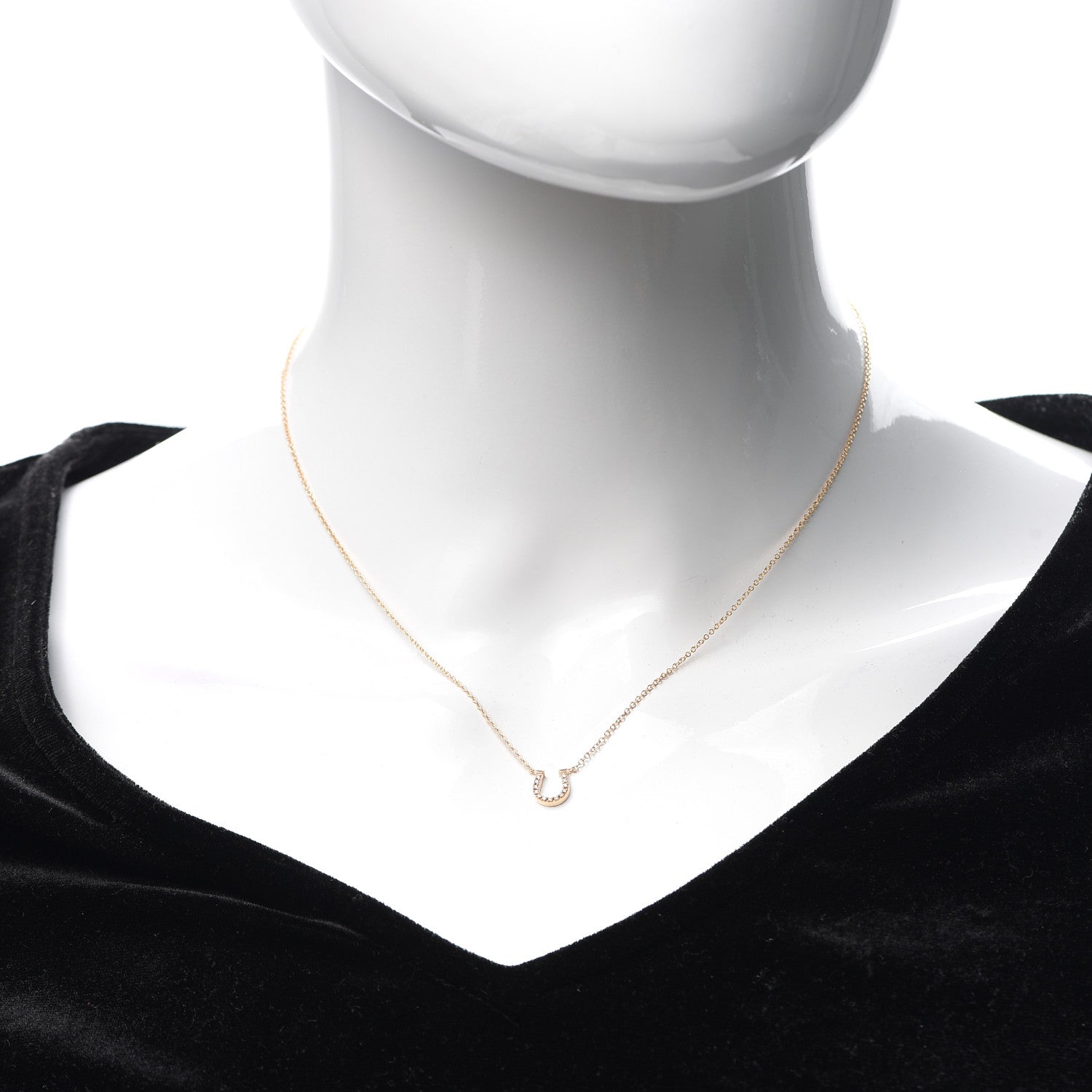Tiffany 18K Rose Gold Diamond Mini Metro Horseshoe Pendant Necklace 2 of 6