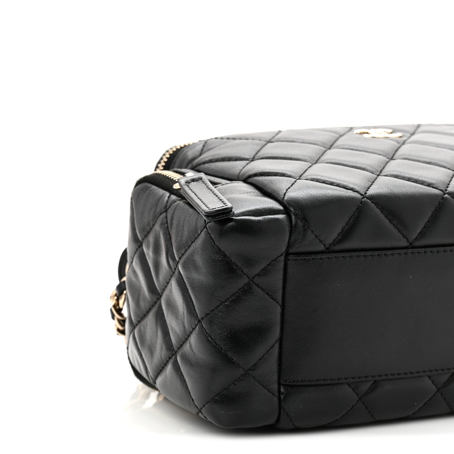 Lambskin Quilted Multi Pocket Top Handle Vanity With Chain Black