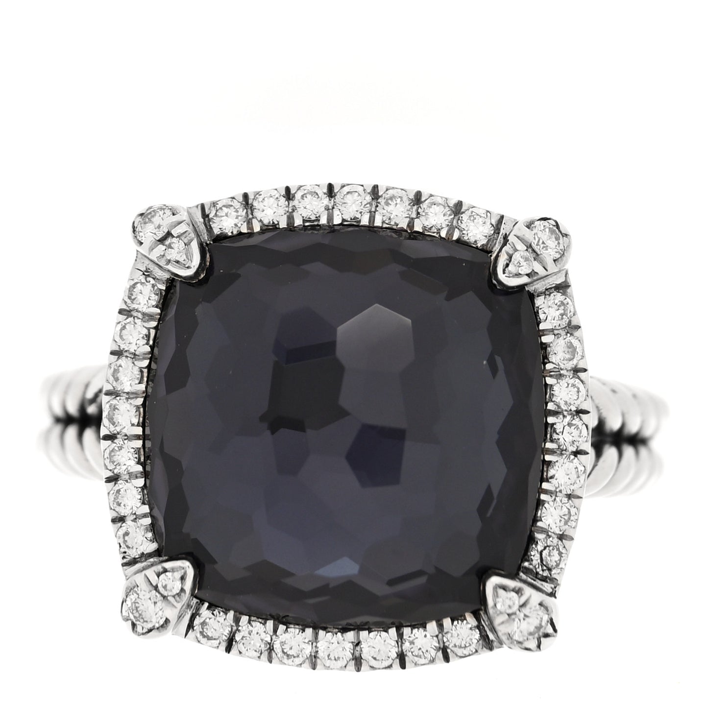 Sterling Silver Diamond Black Orchid 14mm Chatelaine Pave Bezel Ring 56 7.5