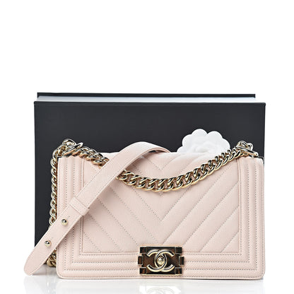 Chanel Caviar Chevron Quilted Medium Boy Flap Nude 11 of 11