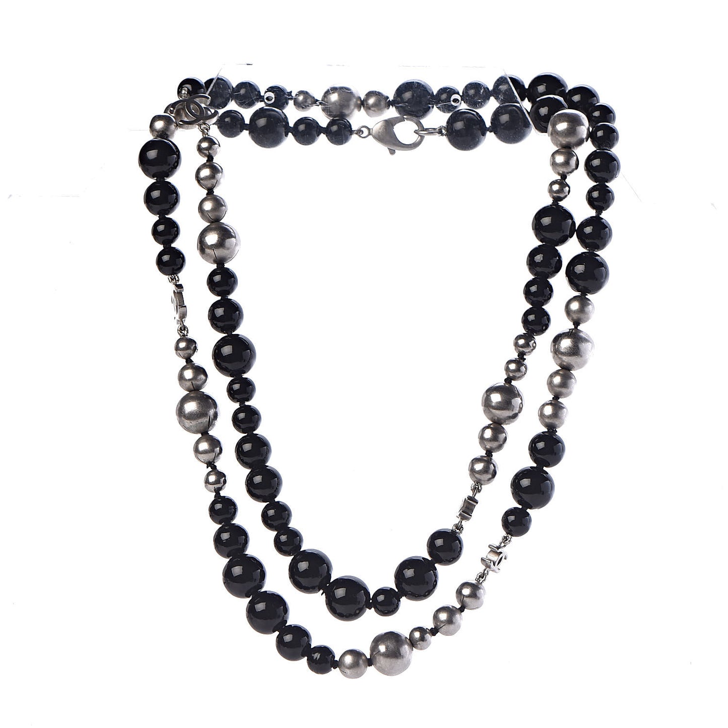 Pearl Beaded CC Long Necklace Black
