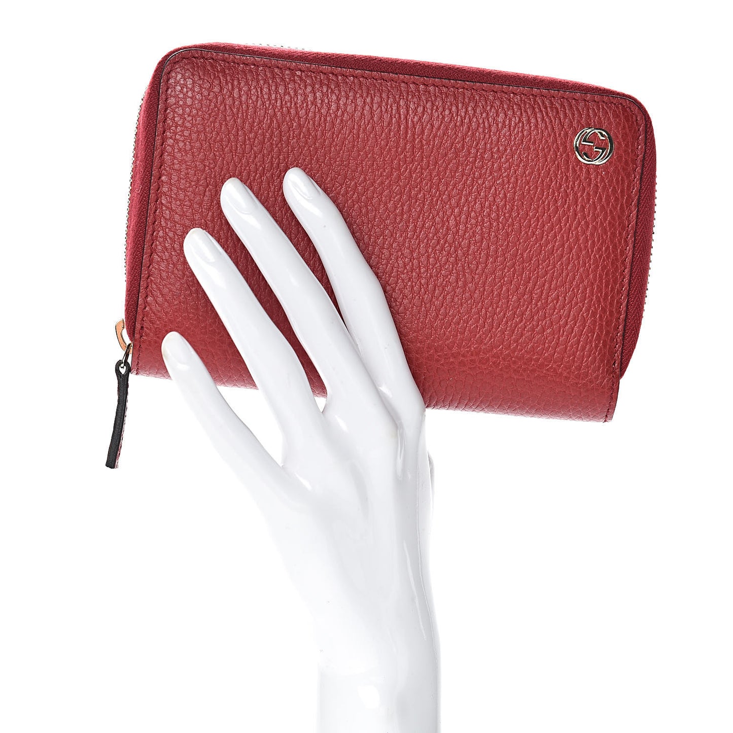 Dollar Calfskin Medium GG Zip Around Wallet Red
