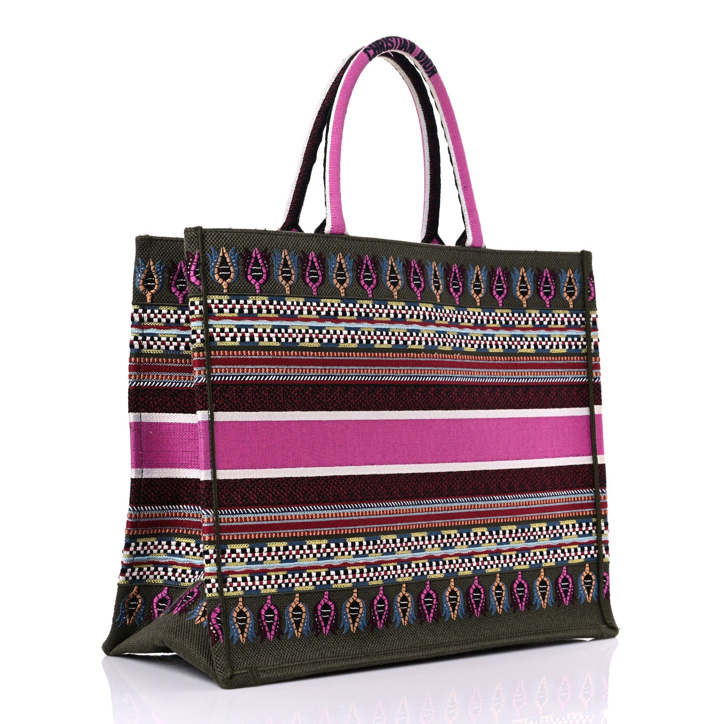 Canvas Embroidered Book Tote Olive Multicolor
