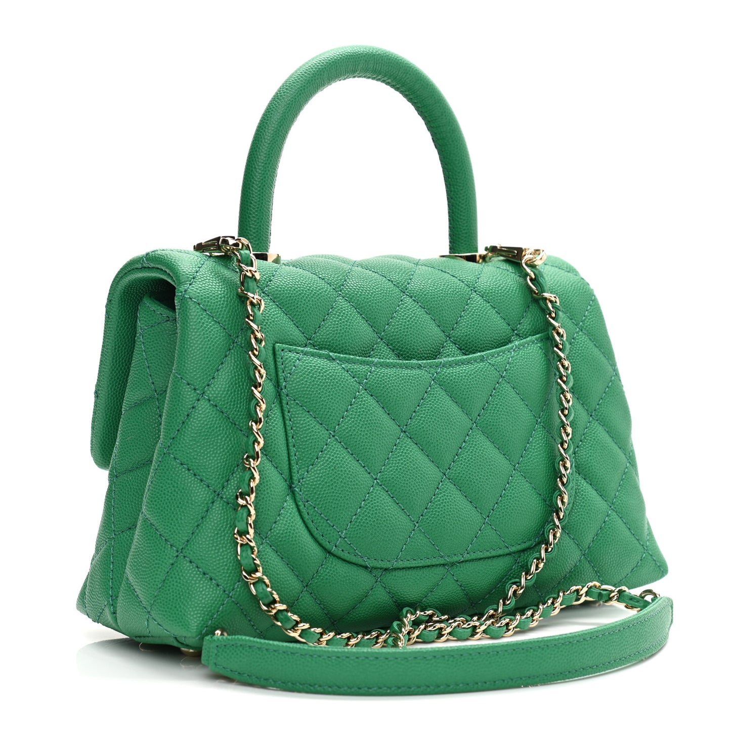 Caviar Quilted Mini Coco Handle Flap Green