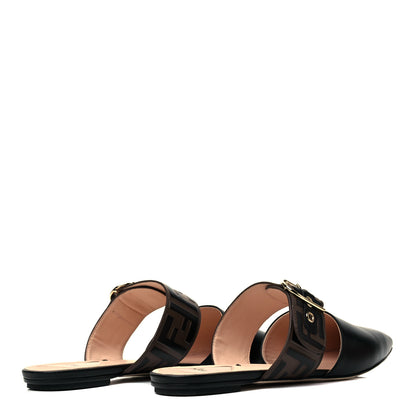 Fendi Vitello FF Embossed Buckle Flat Mules 41 Maya Black 4 of 7