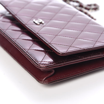 Chanel Striated Patent Quilted Wallet on Chain WOC Bordeaux 12 of 13
