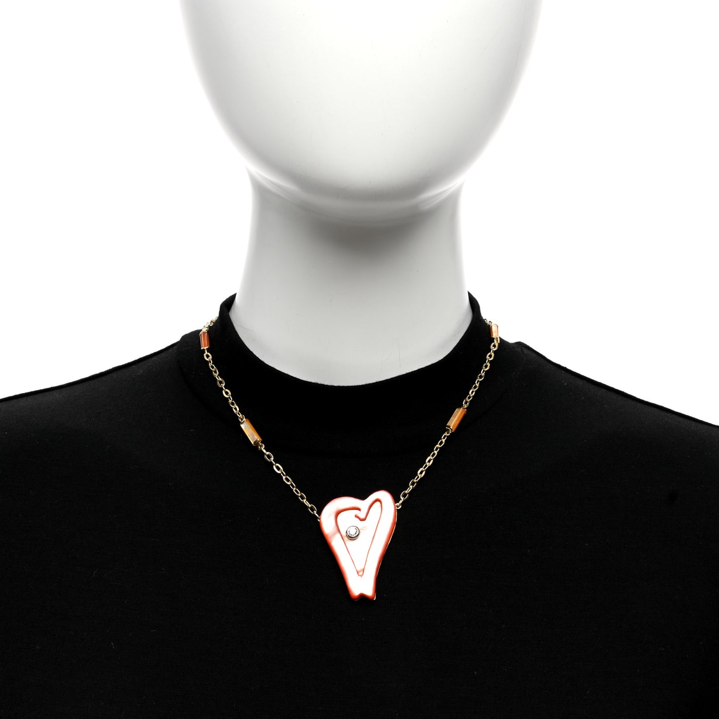 18K Yellow Gold Diamond Mother of Pearl Ariel's Heart of Hope Pendant Necklace Black