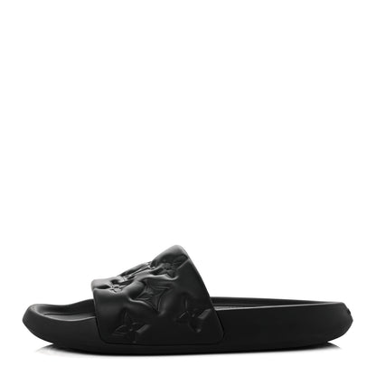 Louis Vuitton Rubber Embossed Monogram Mens Waterfront Mules 10 Black 1 of 10