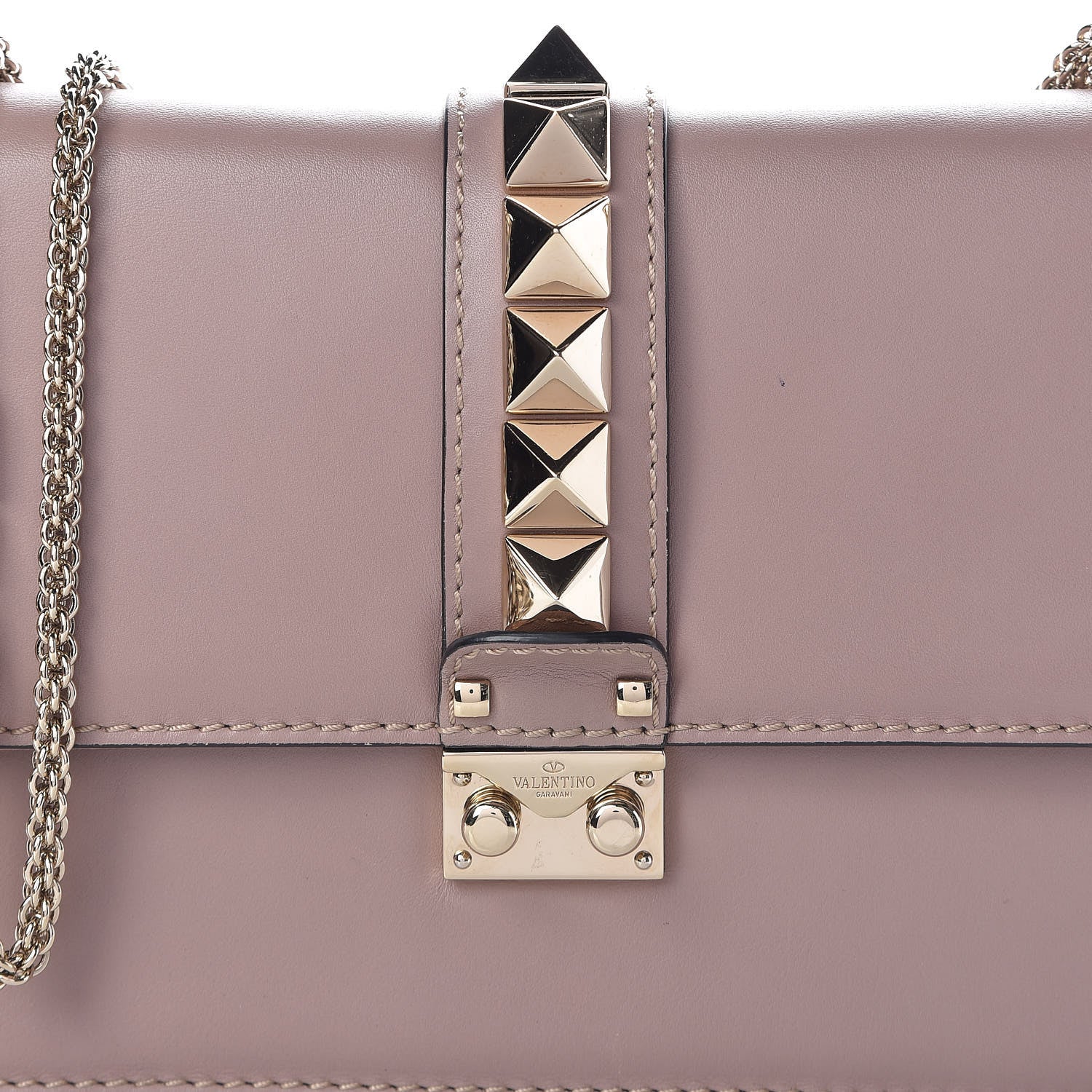 Valentino Garavani Vitello Medium Glam Lock Rockstud Flap Poudre 7 of 12