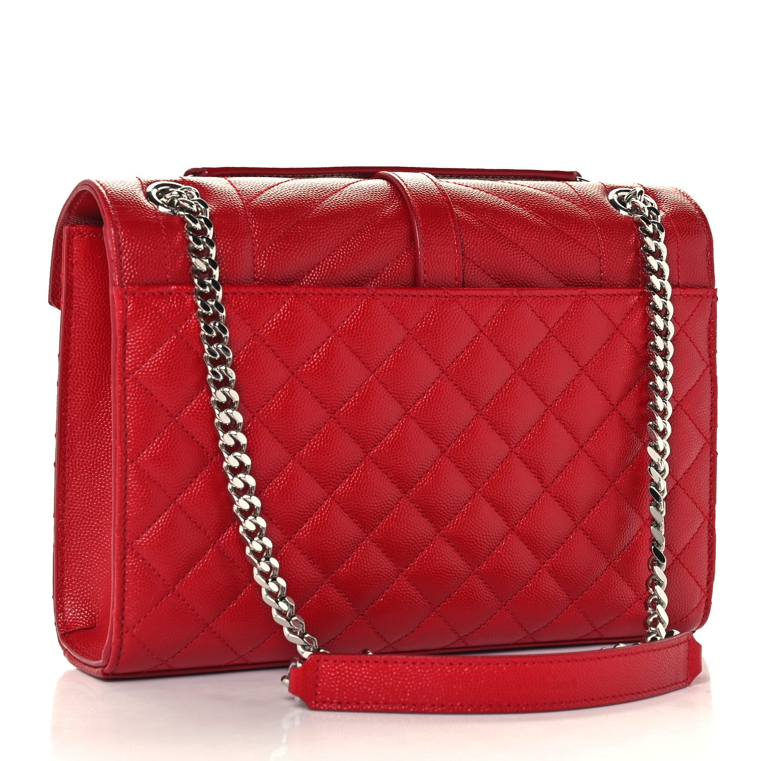 Saint Laurent Grain De Poudre Textured Mixed Matelasse Triquilt Medium Monogram Satchel New Red 3 of 12