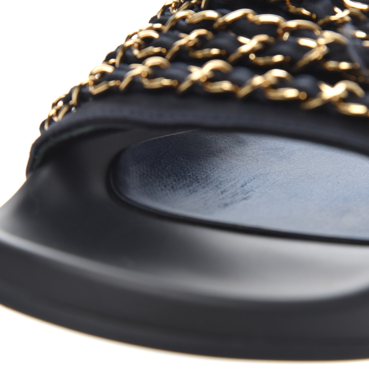 Chanel Satin Canvas Chain Slides Sandals Flats 38 Marine 8 of 13