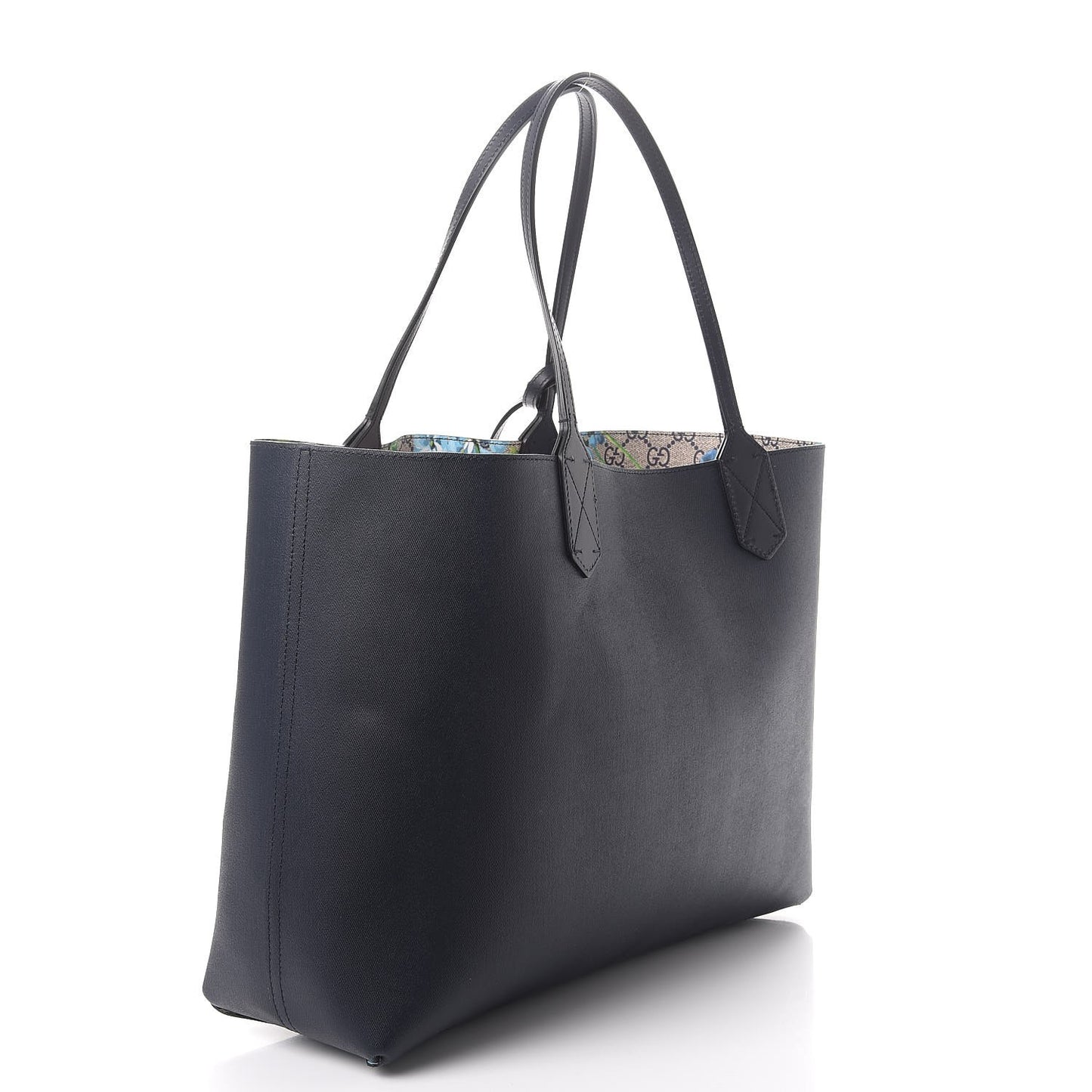 GG Supreme Monogram Blooms Medium Reversible Tote Beige Blue Navy