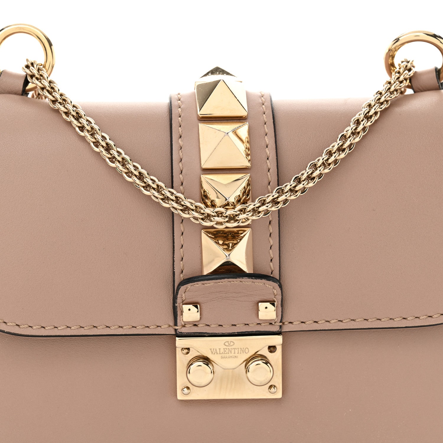 Valentino Garavani Vitello Small Glam Lock Rockstud Flap Poudre 7 of 13
