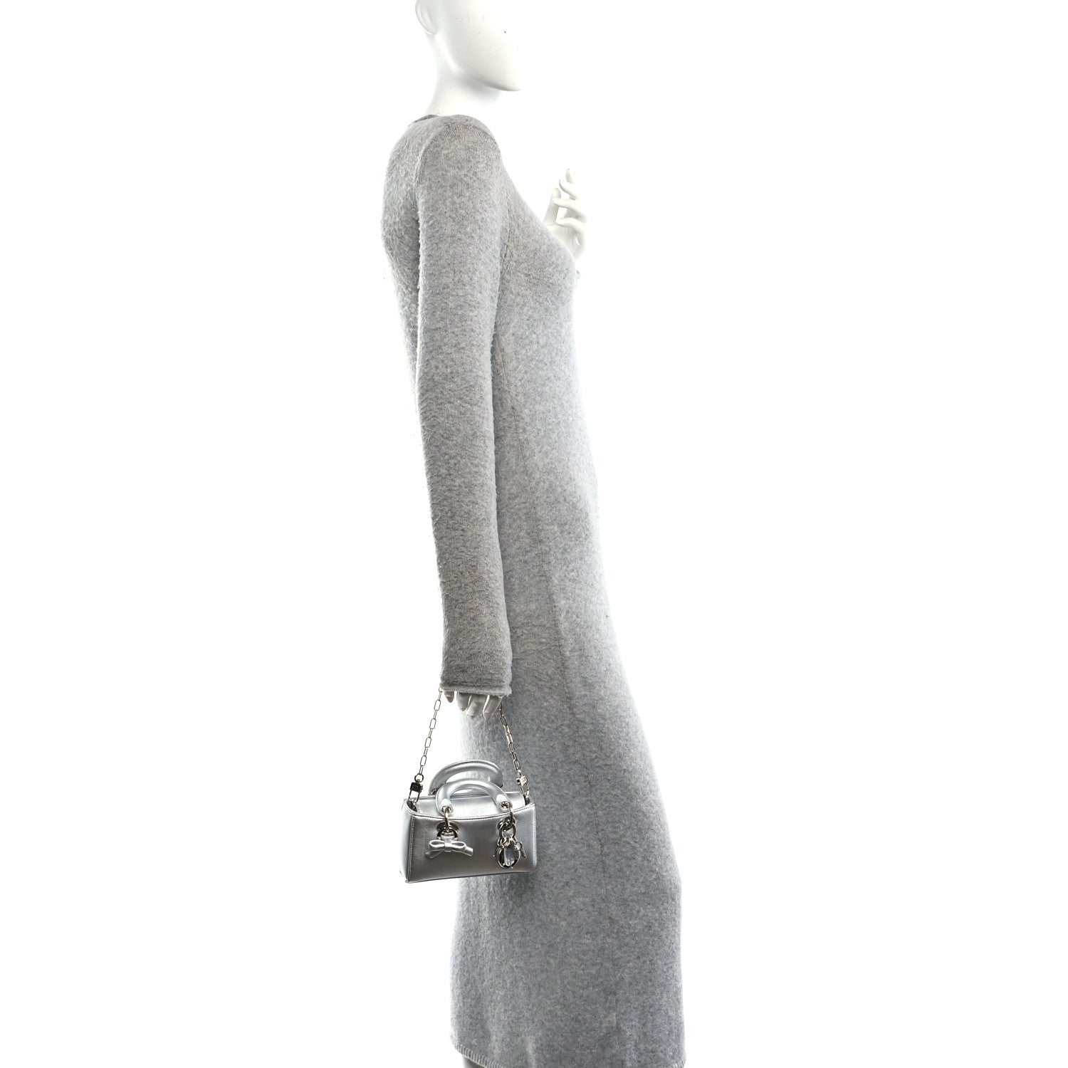 Christian Dior Laminated Lambskin Micro Lady D-Joy Silver 2 of 10