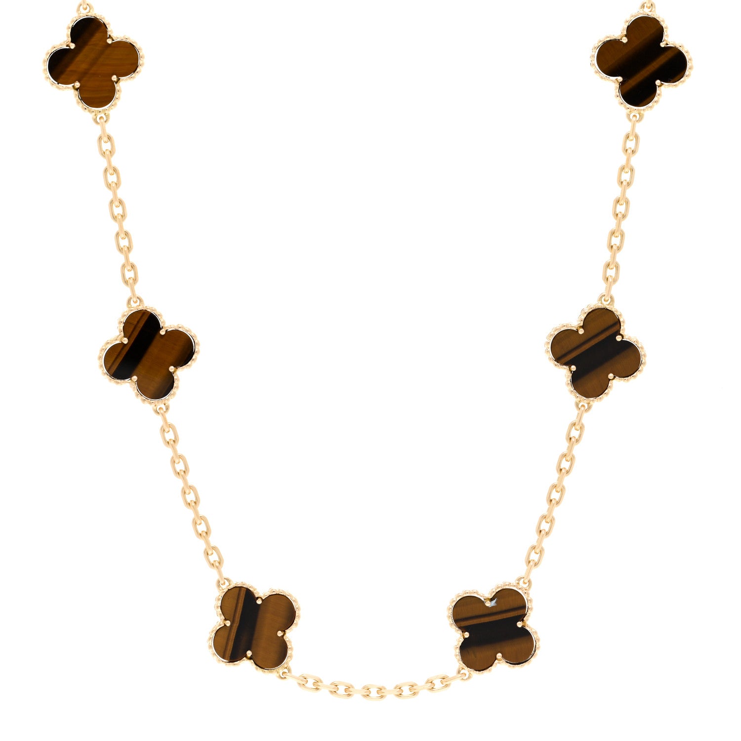 Van Cleef & Arpels 18K Yellow Gold Tiger Eye 10 Motifs Vintage Alhambra Necklace 1 of 5