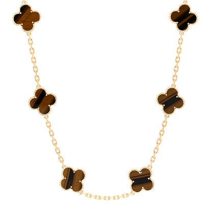 Van Cleef & Arpels 18K Yellow Gold Tiger Eye 10 Motifs Vintage Alhambra Necklace 1 of 5