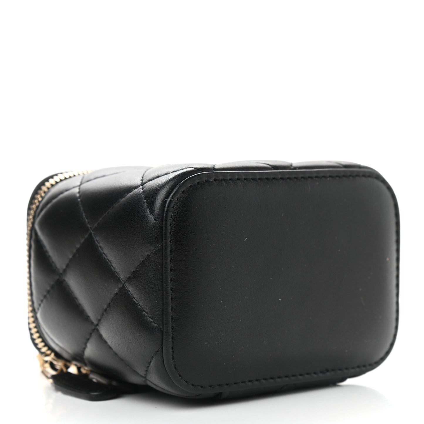 Lambskin Quilted Mini Pearl Crush Vanity Case With Chain Black