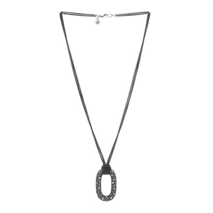 David Yurman Sterling Silver Diamond Midnight Melange Oval Pendant Necklace 3 of 7