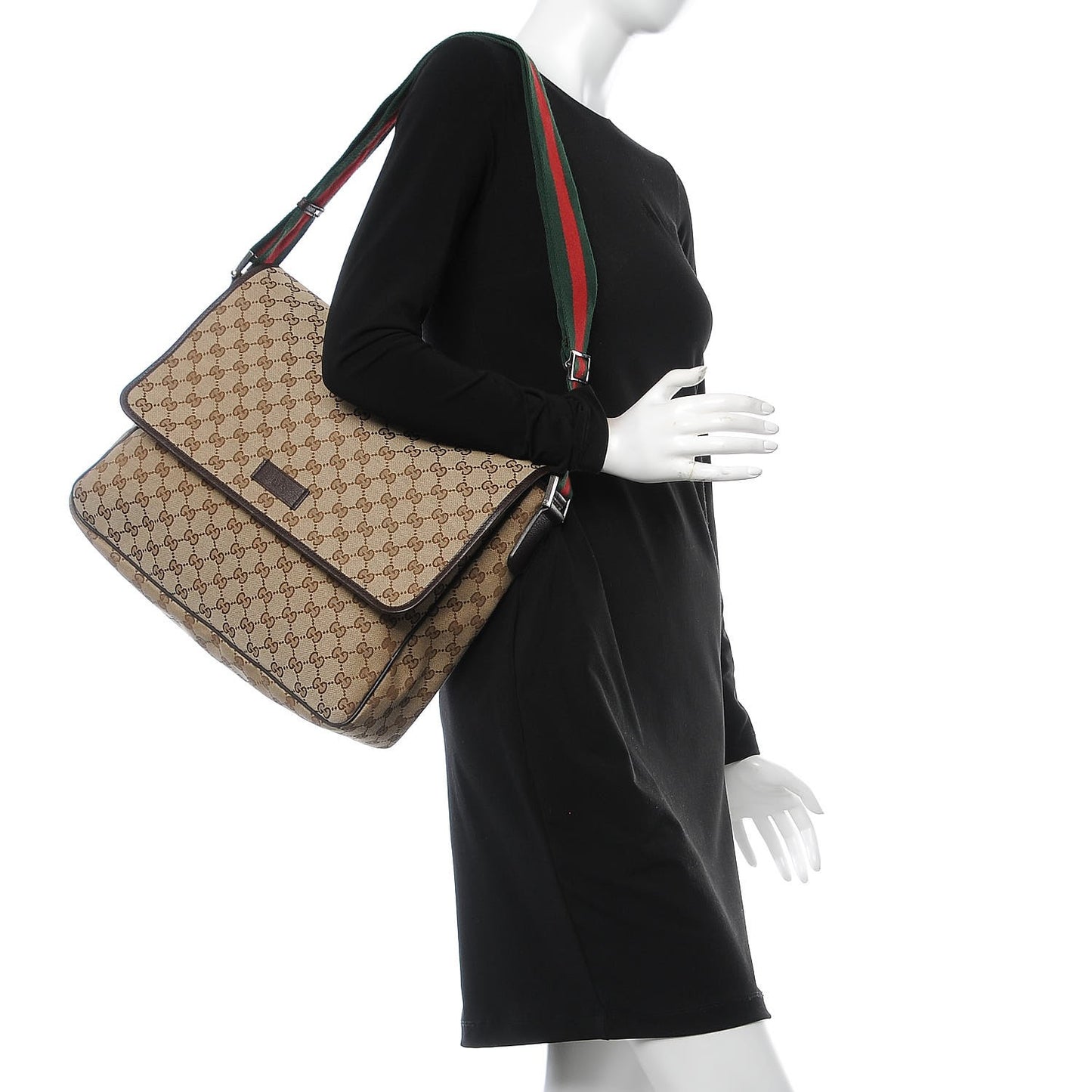 Monogram Web Medium Flap Messenger Beige Dark Brown
