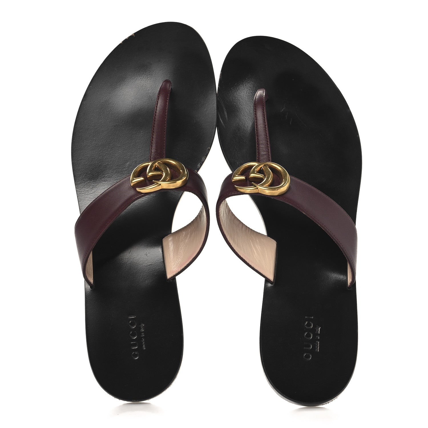 Gucci Calfskin GG Marmont Thong Sandals 41 Vintage Bordeaux 2 of 9