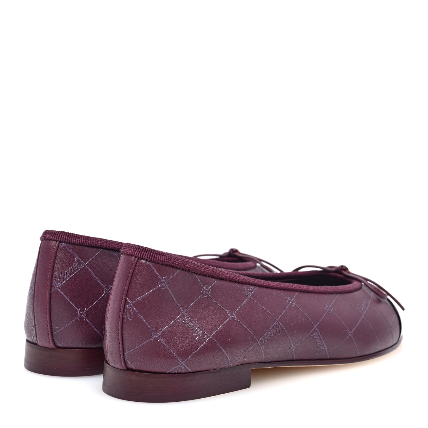 Printed Lambskin Patent CC Cap Toe Ballerina Flats 36 Burgundy Black