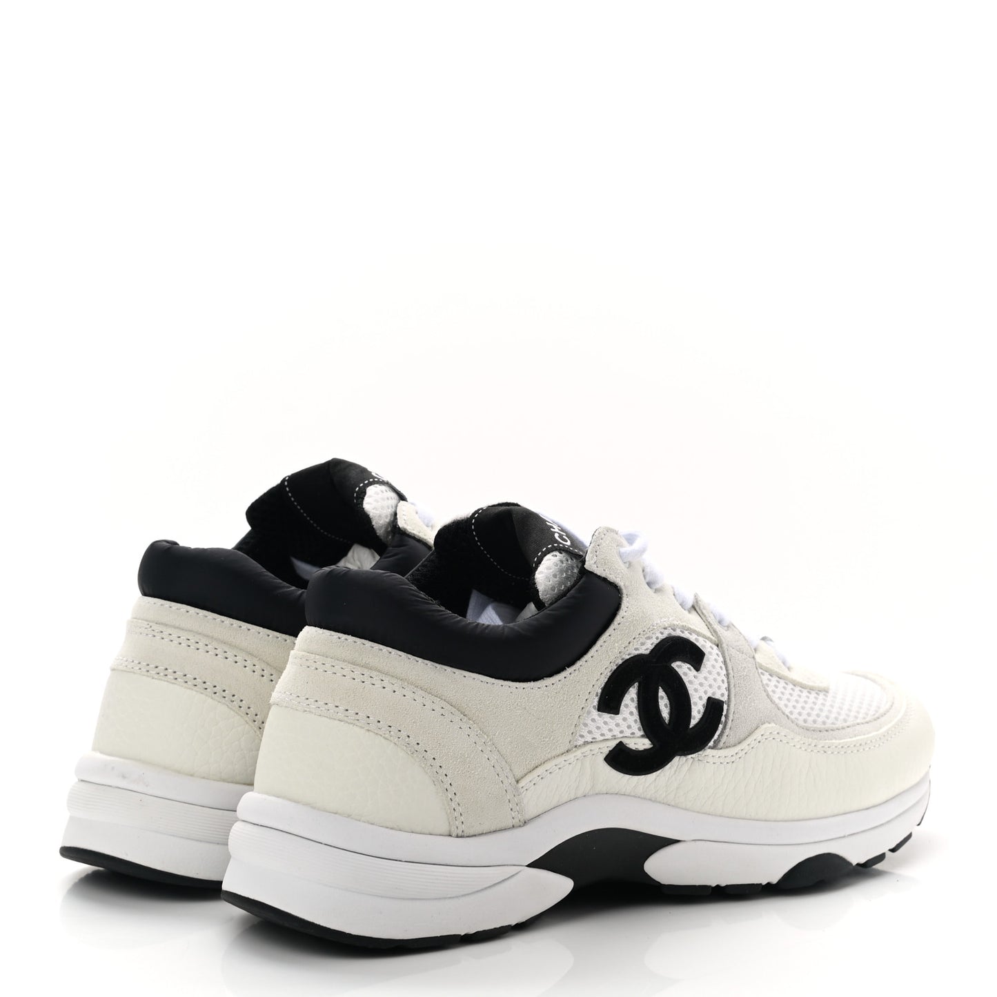 Mesh Suede Grained Calfskin Womens CC Sneakers 38 Black White