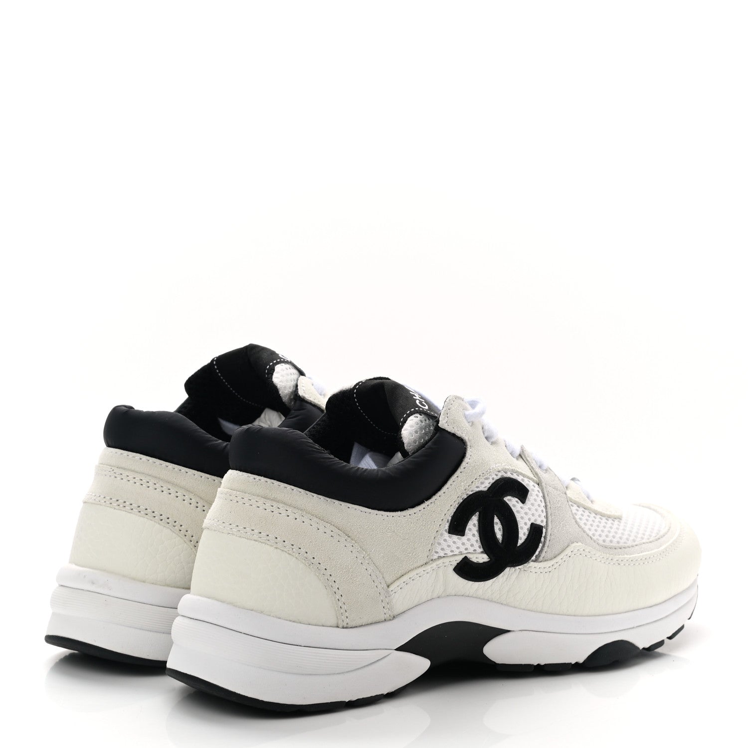 Chanel Mesh Suede Grained Calfskin Womens CC Sneakers 38 Black White 4 of 8