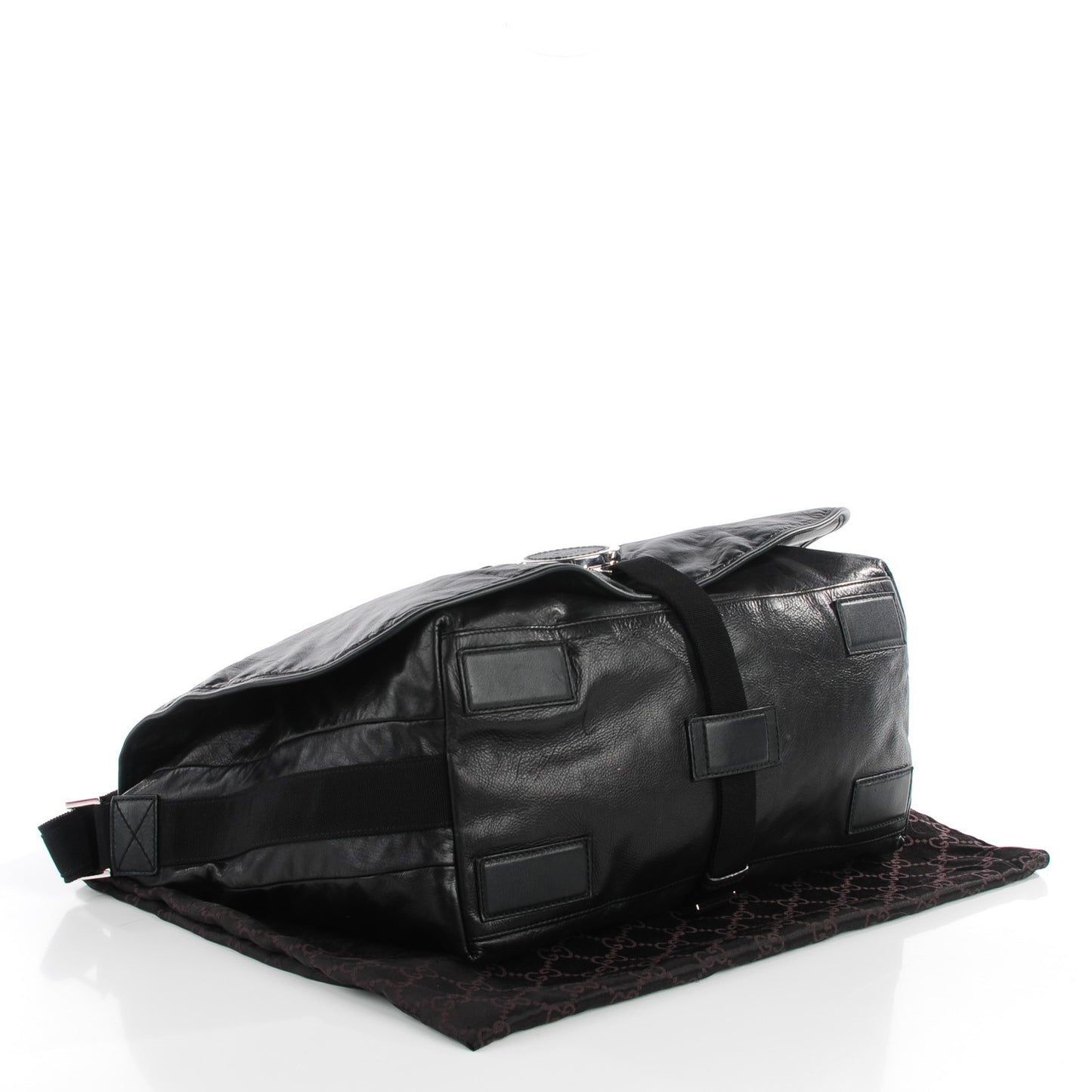 Leather Techno Horsebit Messenger Bag Black
