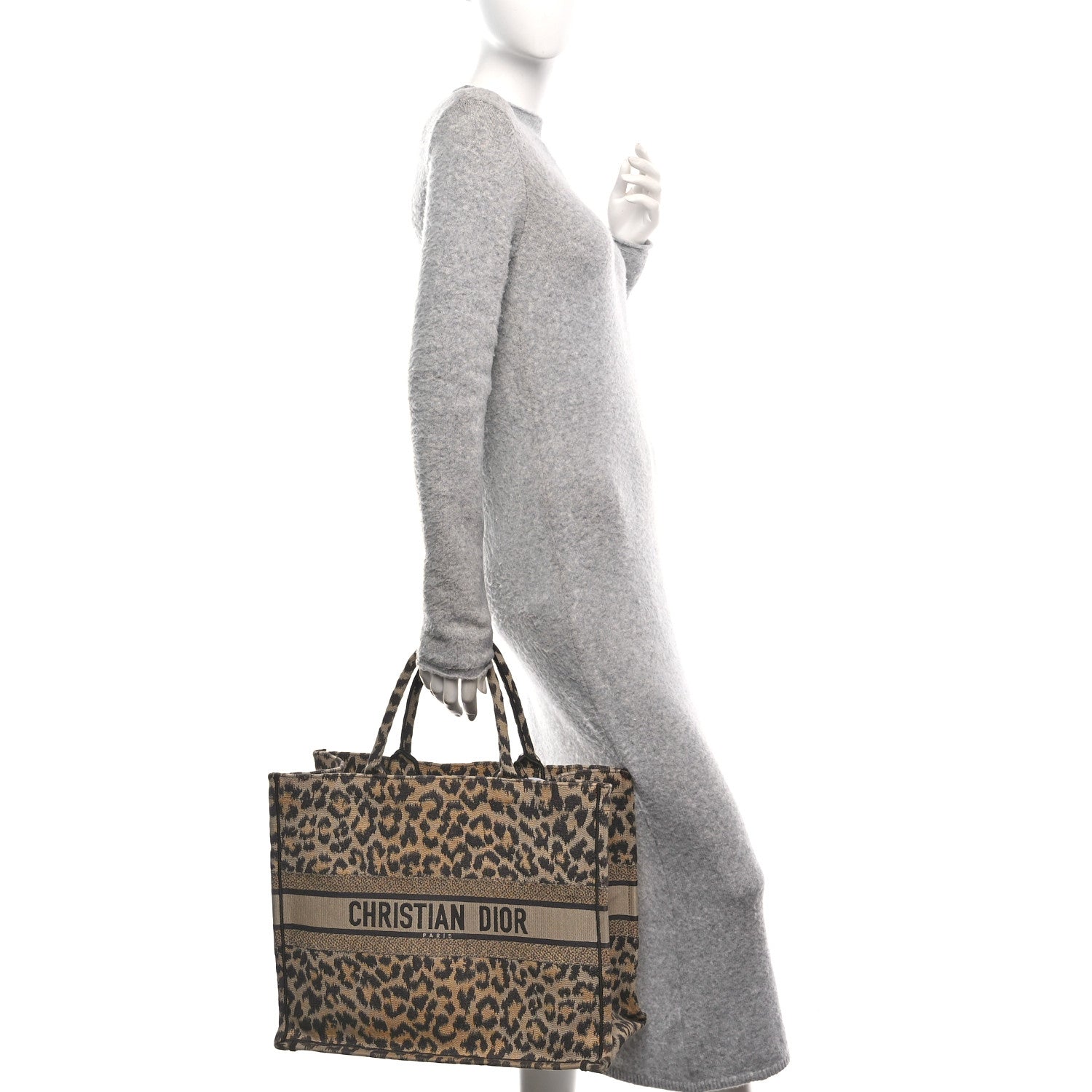 Christian Dior Canvas Mizza Embroidered Large Leopard Book Tote Beige 2 of 13