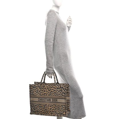 Christian Dior Canvas Mizza Embroidered Large Leopard Book Tote Beige 2 of 13