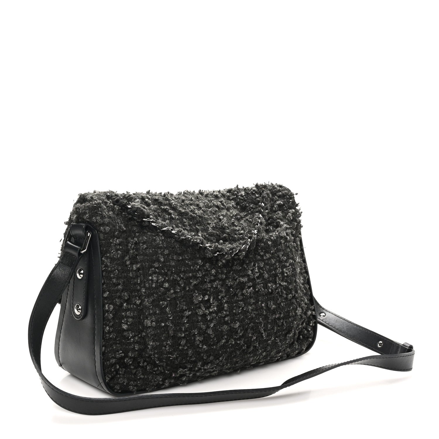Chanel Tweed Maxi Single Flap Black Grey 3 of 11