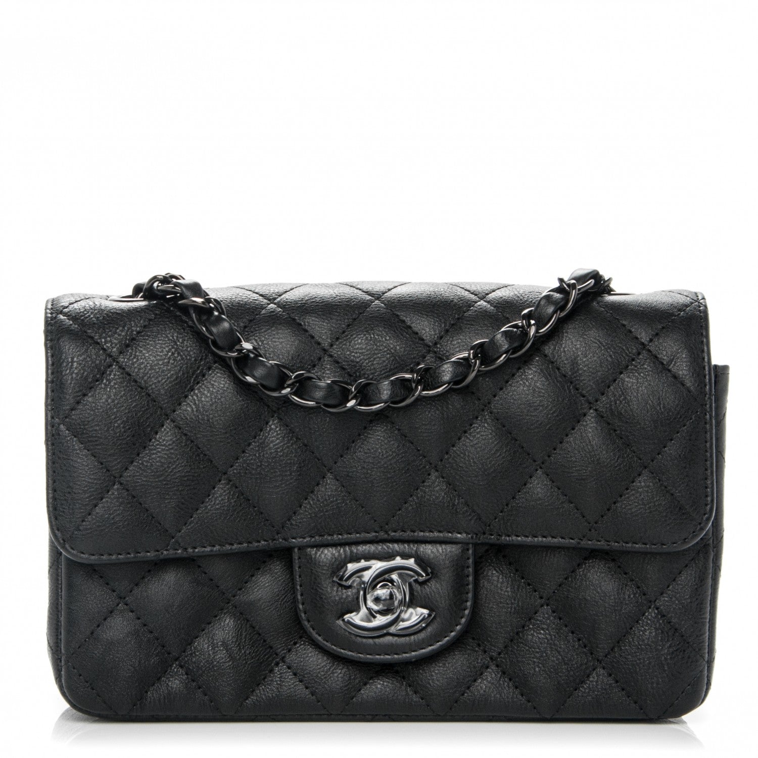 Chanel Crumpled Calfskin Quilted Mini Rectangular Flap So Black 1 of 8