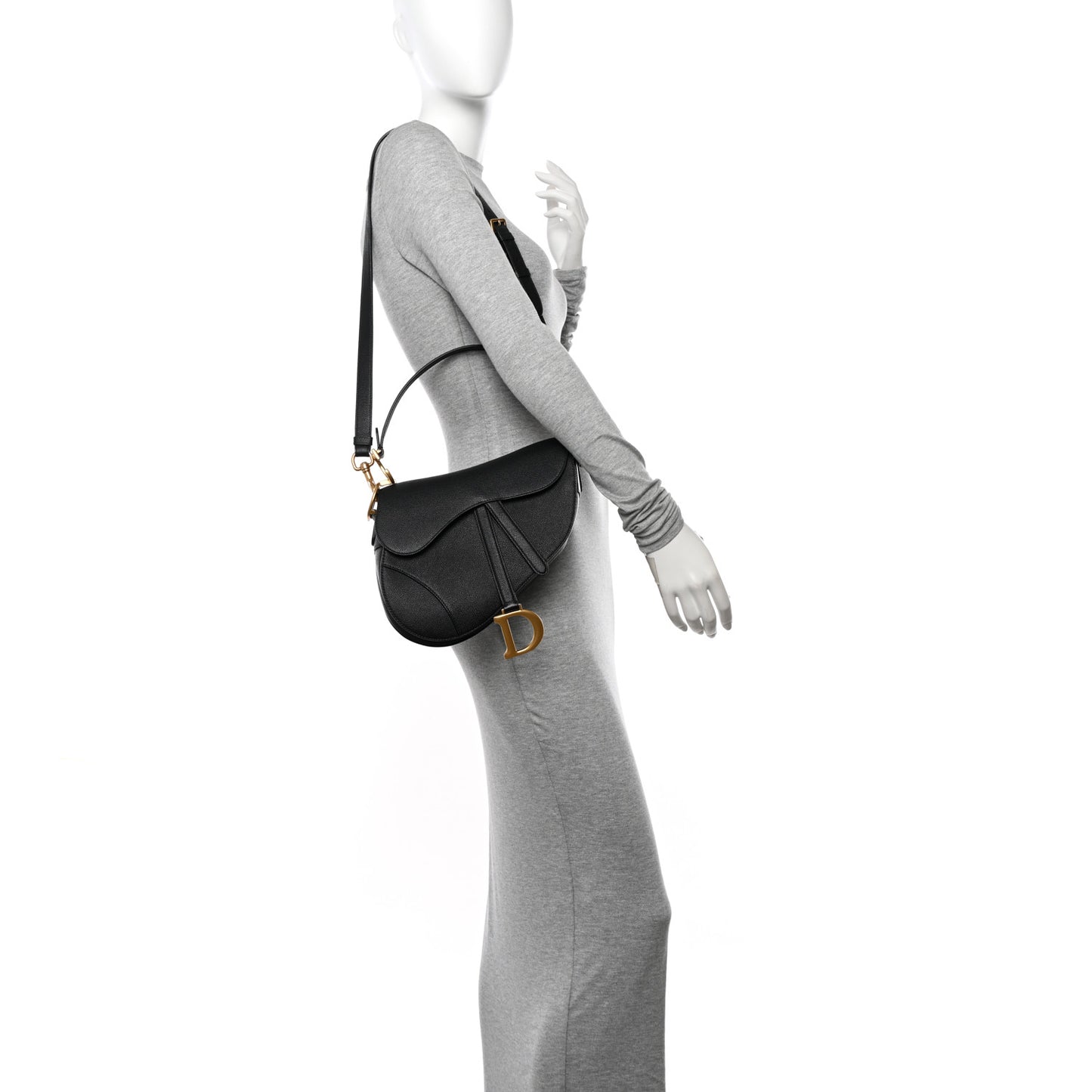 Grained Calfskin Saddle Bag With Strap Black