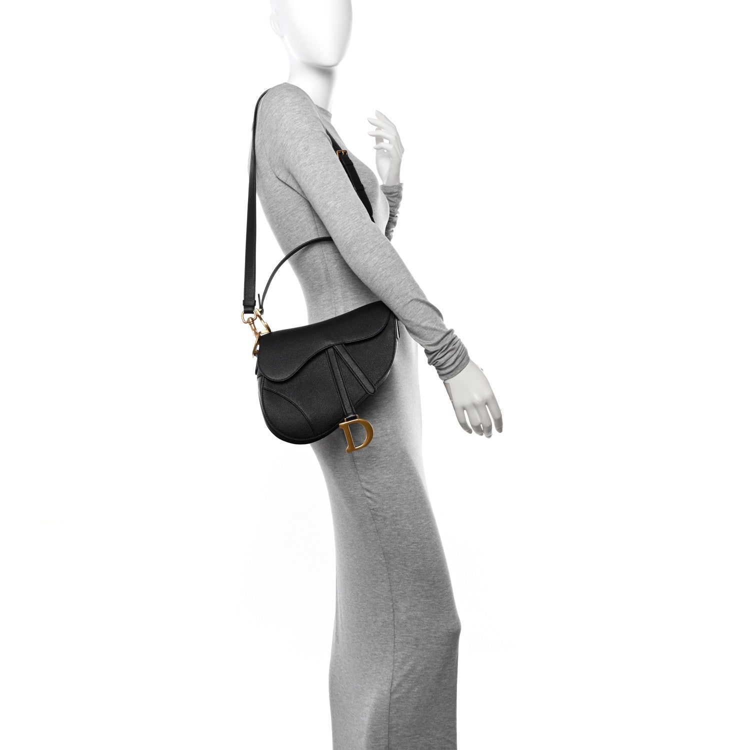 Christian Dior Grained Calfskin Saddle Bag With Strap Black 2 of 13