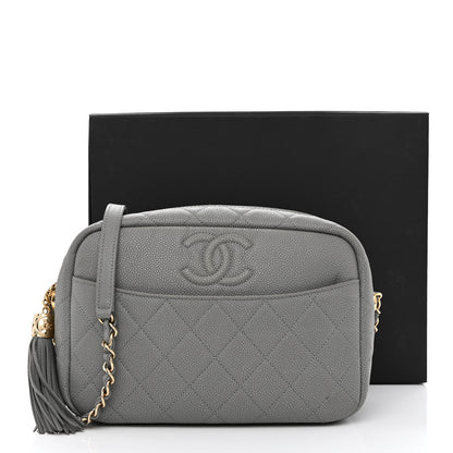 Chanel Iridescent Caviar Flat Quilted Small Coco Tassel Camera Case Grey 11 of 11