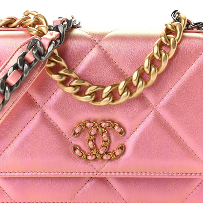 Chanel Iridescent Calfskin Quilted Chanel 19 Wallet On Chain WOC Pink 9 of 12