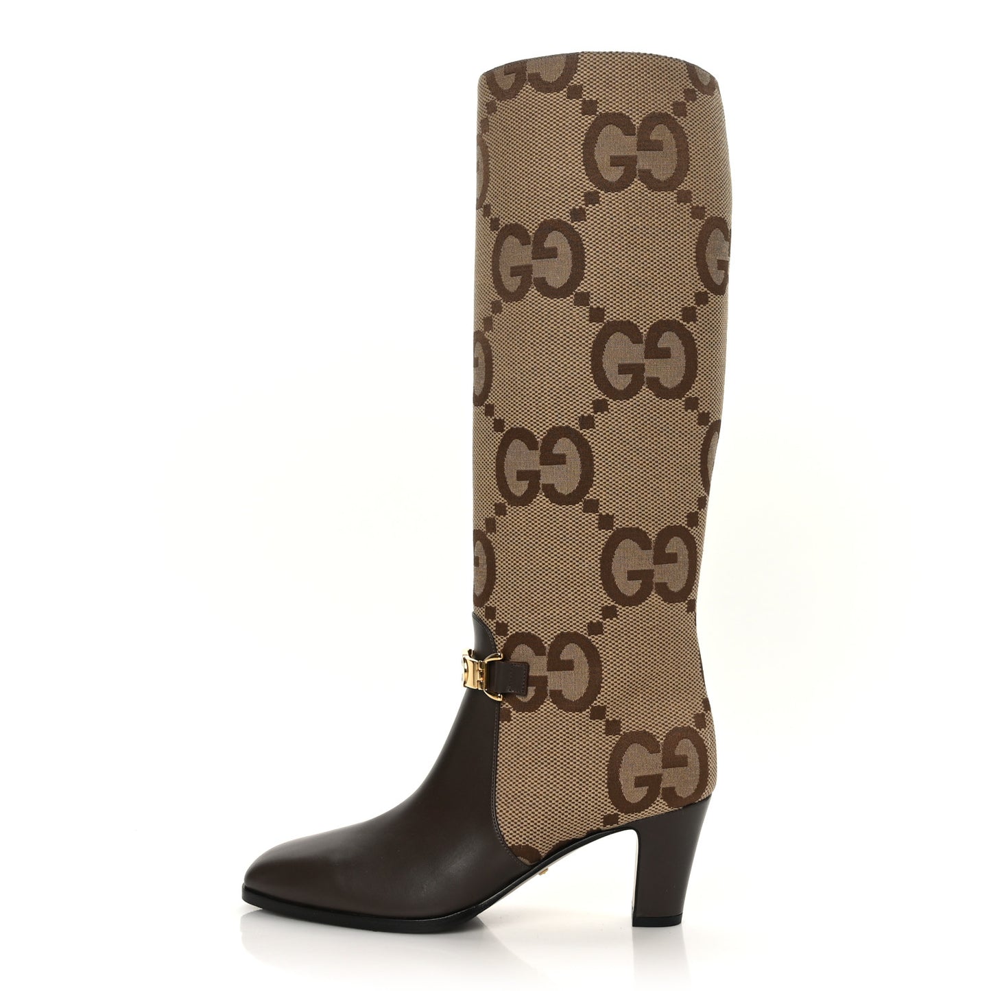 Monogram Jumbo GG Calfskin Interlocking G Anna Boots 38 Camel Ebony