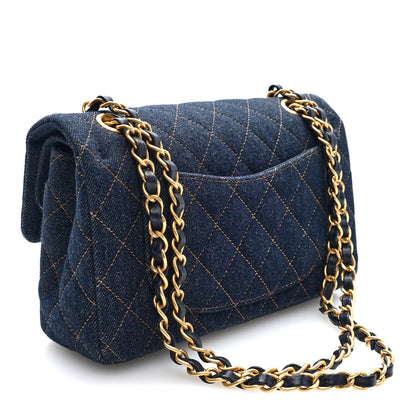 Chanel Denim Quilted Small Double Flap Dark Blue Orange 3 of 10